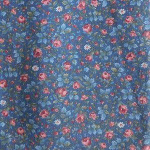 2/$12 Fabric 1 Yard Peter Pan Small Scale Overall Floral Roses on Blue 45 Wide